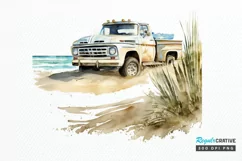 Watercolor Beach Truck PNG Clipart Product Image 1