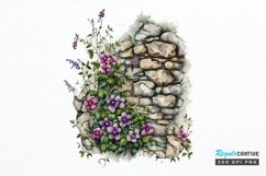 Watercolor Floral Stone Wall PNG Clipart Product Image 1