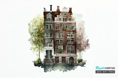 Watercolor Amsterdam Canal House PNG Clipart Product Image 1