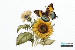 Watercolor Vintage Butterfly Sunflower PNG Clipart Product Image 1