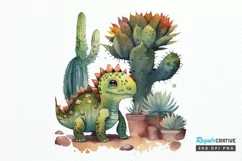 Watercolor Cute Dinosaur and Cactus PNG Clipart Product Image 1