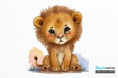 Watercolor Cute Baby Lion Kawaii Cartoon PNG Clipart Product Image 1