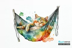 Watercolor Cute Cat in a Hammock PNG Clipart Product Image 1