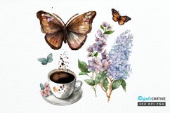 Watercolor Spring Coffee Butterfly PNG Clipart Product Image 1