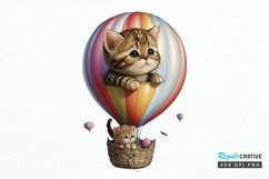 Watercolor Cute Kitten with Air Balloon PNG Clipart Product Image 1