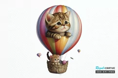 Watercolor Cute Kitten with Air Balloon PNG Clipart Product Image 1