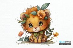 Watercolor Cute Baby Lion Kawaii Cartoon PNG Clipart Product Image 1