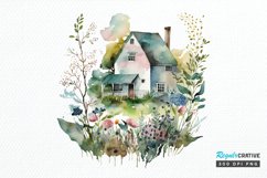 Watercolor House in Flower Garden PNG Clipart Product Image 1