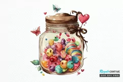 Watercolor Candy in Jar Valentine Day PNG Clipart Product Image 1