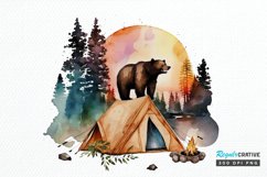 Watercolor Bear Camping at Sunset PNG Clipart Product Image 1