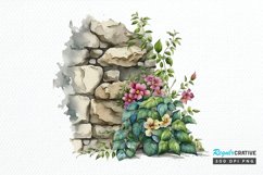 Watercolor Floral Stone Wall PNG Clipart Product Image 1