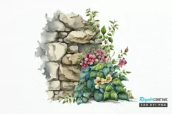 Watercolor Floral Stone Wall PNG Clipart Product Image 1