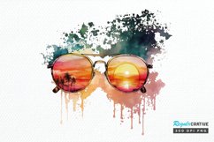 Watercolor Vintage Sunglasses Sunset PNG Clipart Product Image 1