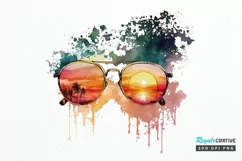 Watercolor Vintage Sunglasses Sunset PNG Clipart Product Image 1