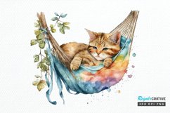 Watercolor Cute Cat in a Hammock PNG Clipart Product Image 1