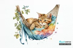 Watercolor Cute Cat in a Hammock PNG Clipart Product Image 1