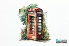 Watercolor Vintage Public Telephone Booth PNG Clipart Product Image 1