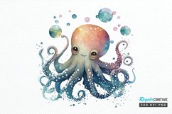 Watercolor Cute Octopus PNG Clipart Product Image 1