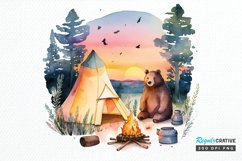 Watercolor Bear Camping at Sunset PNG Clipart Product Image 1
