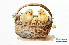 Watercolor Chicks in a Basket PNG Clipart Product Image 1