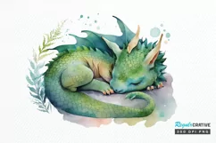 Watercolor Cute Baby Dragon Sleeping PNG Clipart Product Image 1