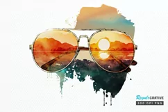 Watercolor Vintage Sunglasses Sunset PNG Clipart Product Image 1