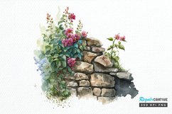 Watercolor Floral Stone Wall PNG Clipart Product Image 1