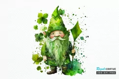 Watercolor St. Patricks Happy Green Gnome PNG Clipart Product Image 1