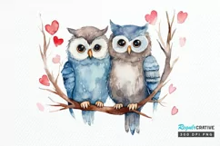 Watercolor Cute Couple Owl PNG Clipart Product Image 1