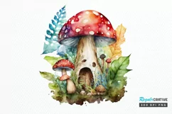 Watercolor Mushrooms Gnome PNG Clipart Product Image 1
