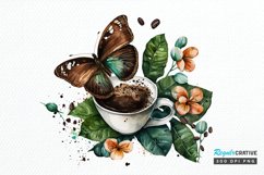Watercolor Spring Coffee Butterfly PNG Clipart Product Image 1