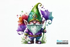 Watercolor Cute Gnome Mardi Gras PNG Clipart Product Image 1