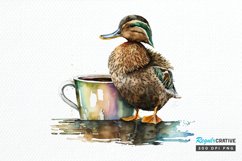 Watercolor Cute Mallard with a Cup PNG Clipart Product Image 1
