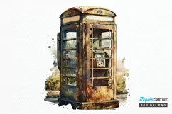 Watercolor Vintage Public Telephone Booth PNG Clipart Product Image 1