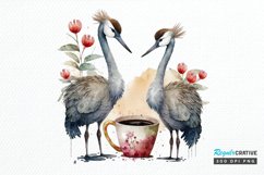 Watercolor Cute Cranes with a Cup PNG Clipart Product Image 1