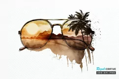 Watercolor Vintage Sunglasses Sunset PNG Clipart Product Image 1
