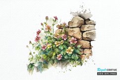 Watercolor Floral Stone Wall PNG Clipart Product Image 1