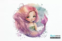 Watercolor Cute Pink Mermaid PNG Clipart Product Image 1