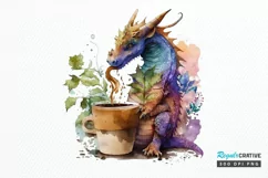 Watercolor Cute Dragon Drinking Coffee PNG Clipart Product Image 1