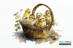 Watercolor Chicks in a Basket PNG Clipart Product Image 1