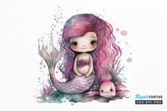 Watercolor Cute Pink Mermaid PNG Clipart Product Image 1