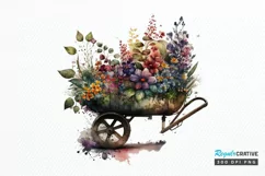 Watercolor Floral Wheelbarrows PNG Clipart Product Image 1