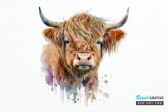 Watercolor Cute Highland Cow PNG Clipart Product Image 1