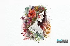 Watercolor Floral Boho Girl PNG Clipart Product Image 1