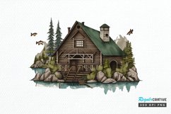 Watercolor Fishing Lodge PNG Clipart Product Image 1