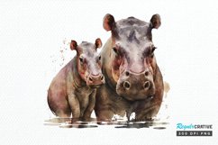 Watercolor Mom and Baby Hippopotamus PNG Clipart Product Image 1