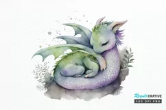Watercolor Cute Baby Dragon Sleeping PNG Clipart Product Image 1