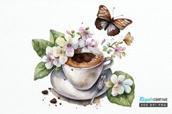 Watercolor Spring Coffee Butterfly PNG Clipart Product Image 1