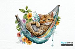 Watercolor Cute Cat in a Hammock PNG Clipart Product Image 1