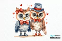 Watercolor Cute Couple Owl PNG Clipart Product Image 1